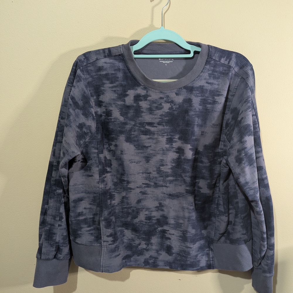 Athleta Tie Dye Sweatshirt Women Large Gray Blue Athleisure Pullover